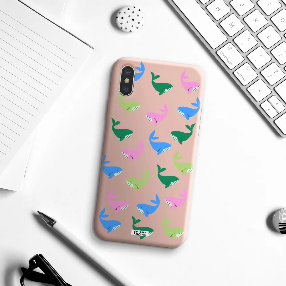 Colorful Whales Apple iPhone X Silicone pastel pink Case