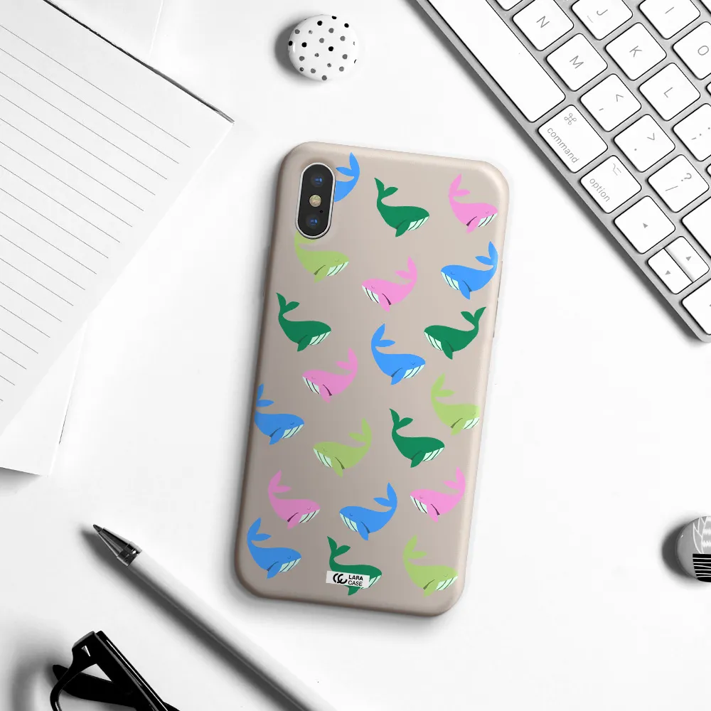 Colorful Whales Apple iPhone X Silicone Stone Case