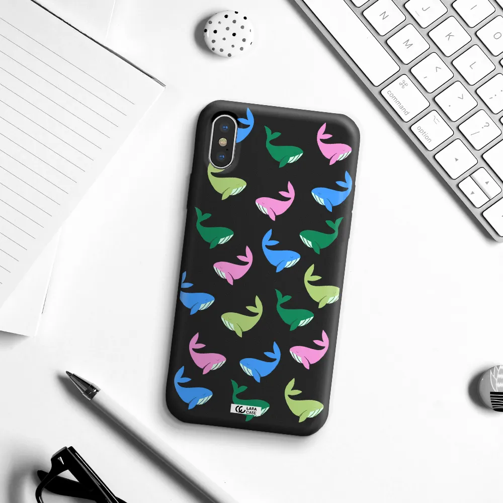 Colorful Whales Apple iPhone XS Silicone black Case