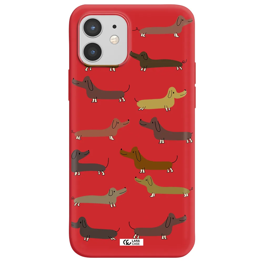 Dachshund Dogs Apple iPhone 12 Silicone Imperial Red Case