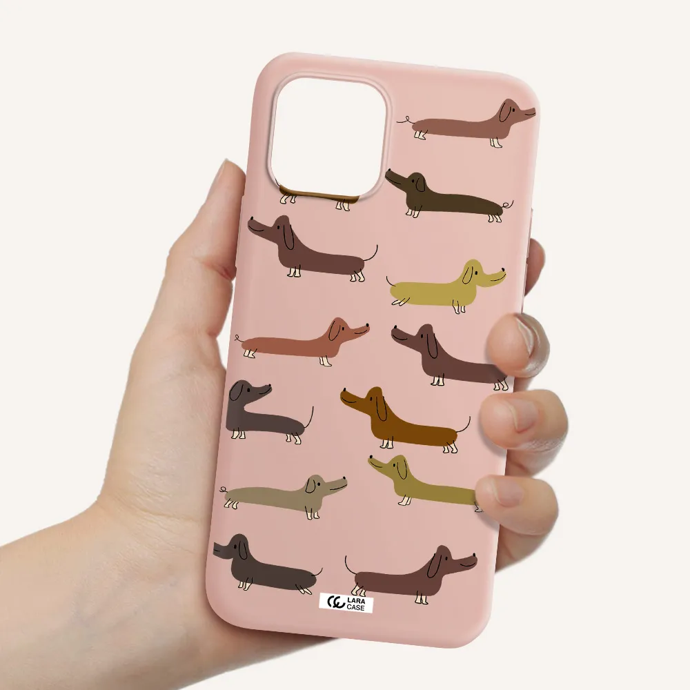 Dachshund Dogs Apple iPhone 12 Silicone pastel pink Case