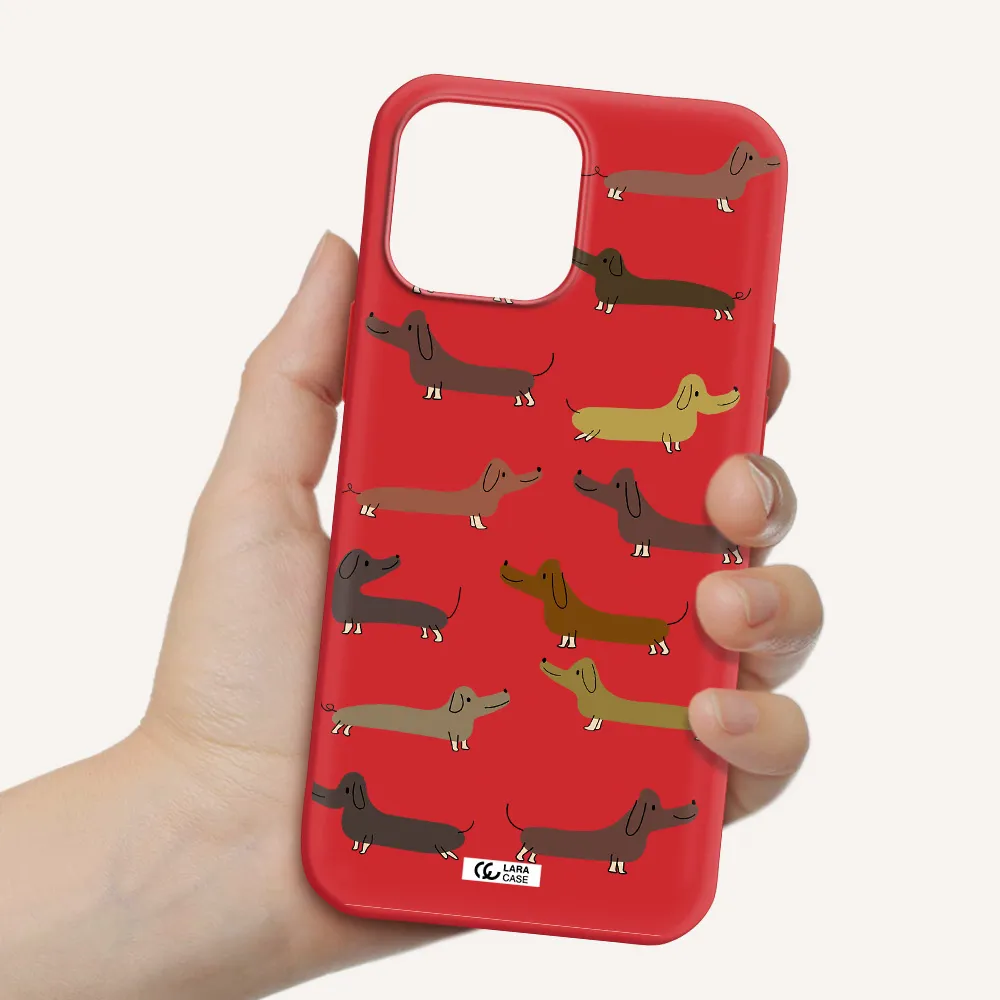 Dachshund Dogs Apple iPhone 13 Pro Silicone Imperial Red Case