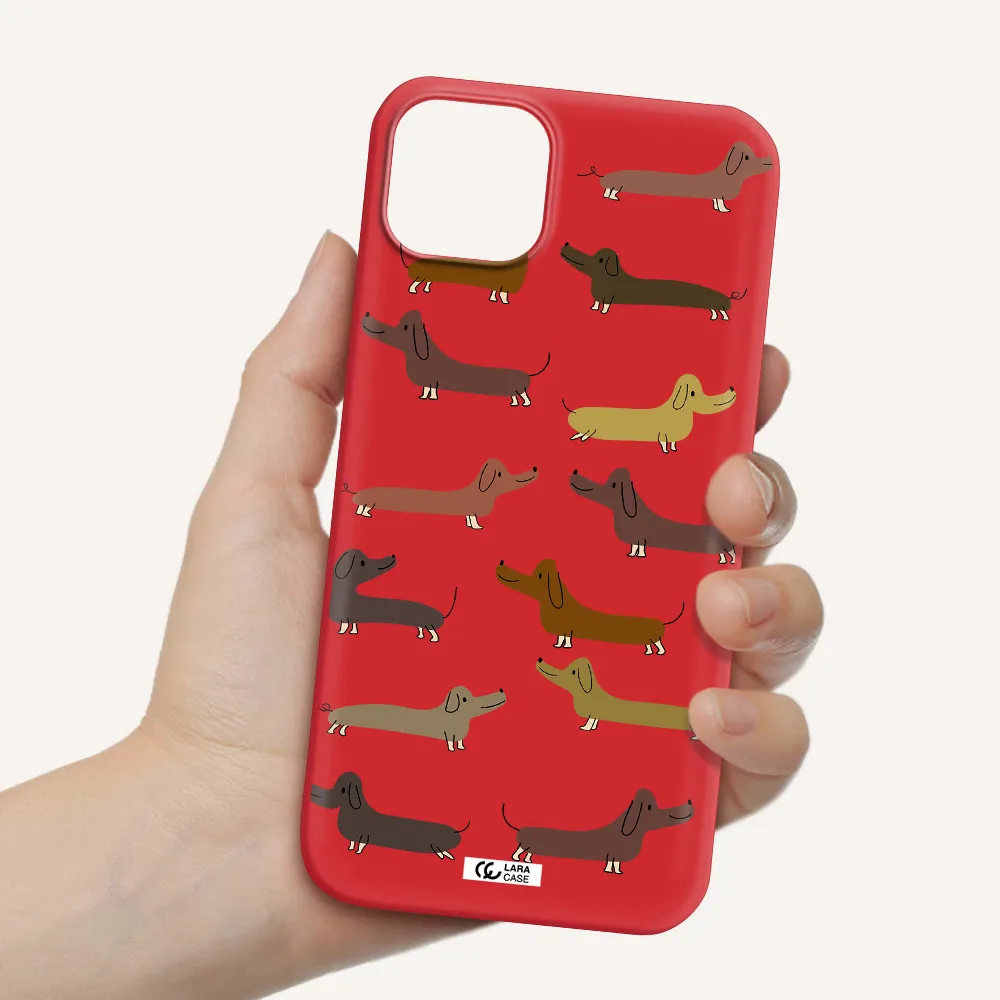 Dachshund Dogs Apple iPhone 14 plus Silicone Imperial Red Case