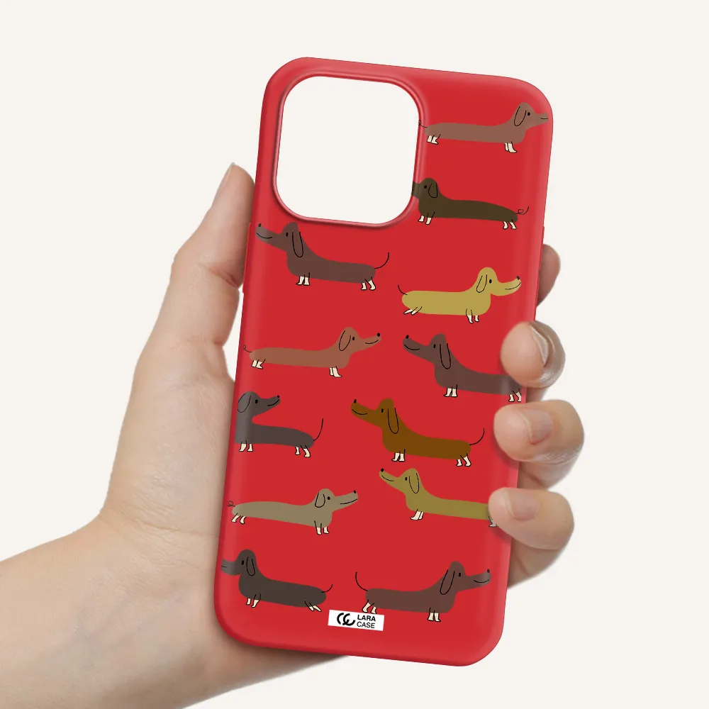 Dachshund Dogs Apple iPhone 14 pro max Silicone Imperial Red Case