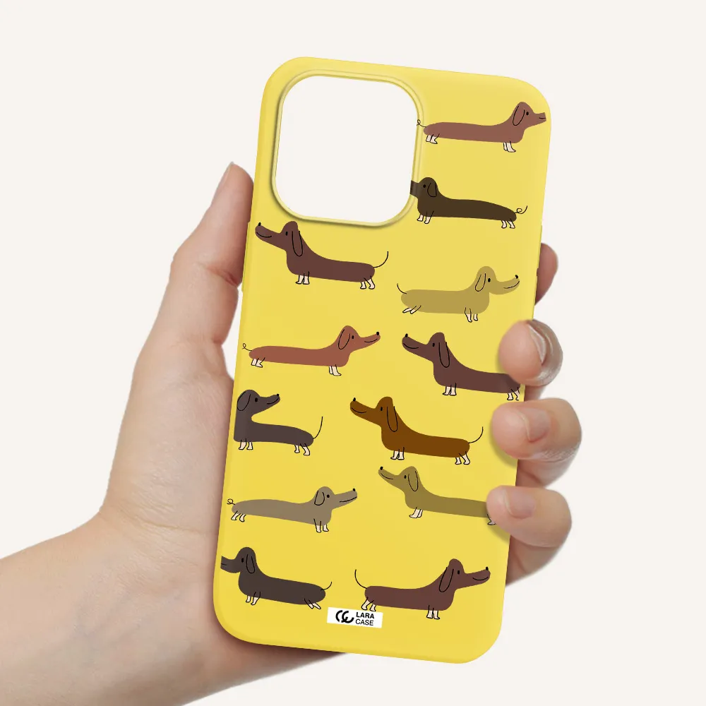 Dachshund Dogs Apple iPhone 14 pro Silicone canary yellow Case