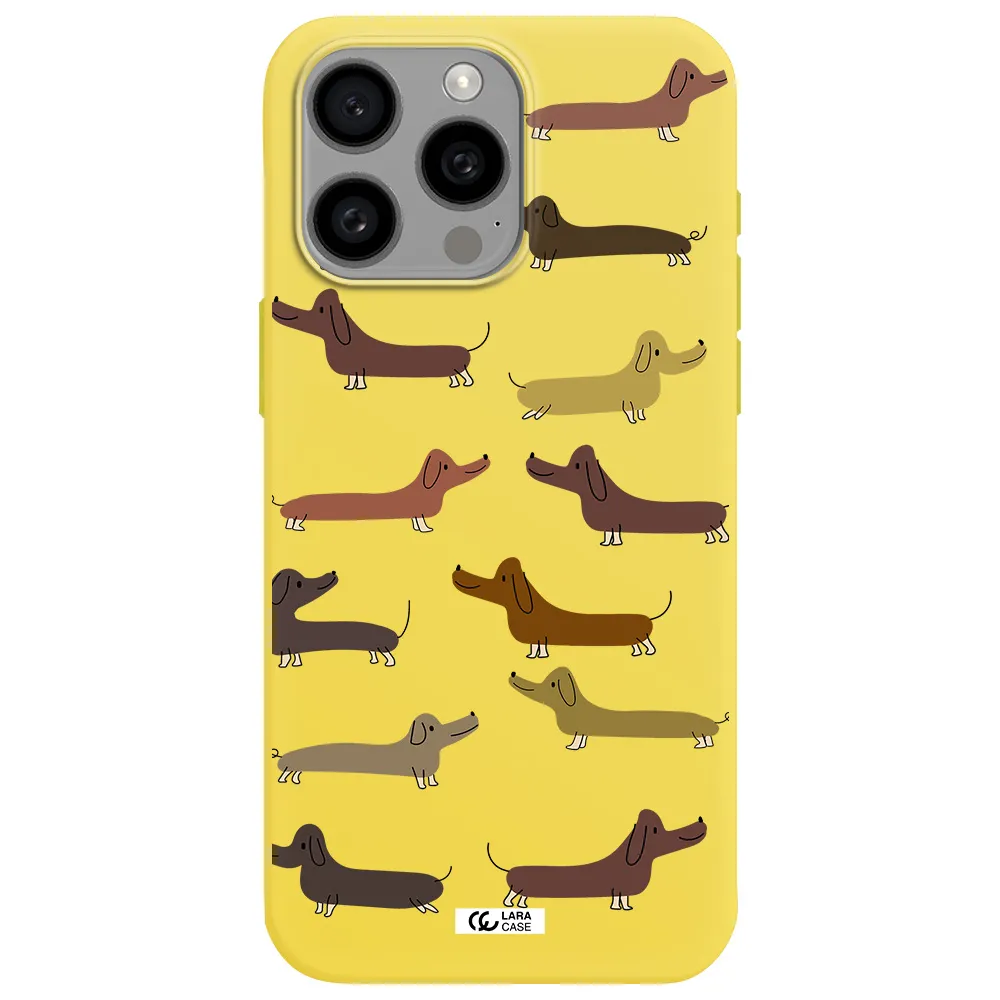 Dachshund Dogs Apple Iphone 15 Pro max Silicone canary yellow Case