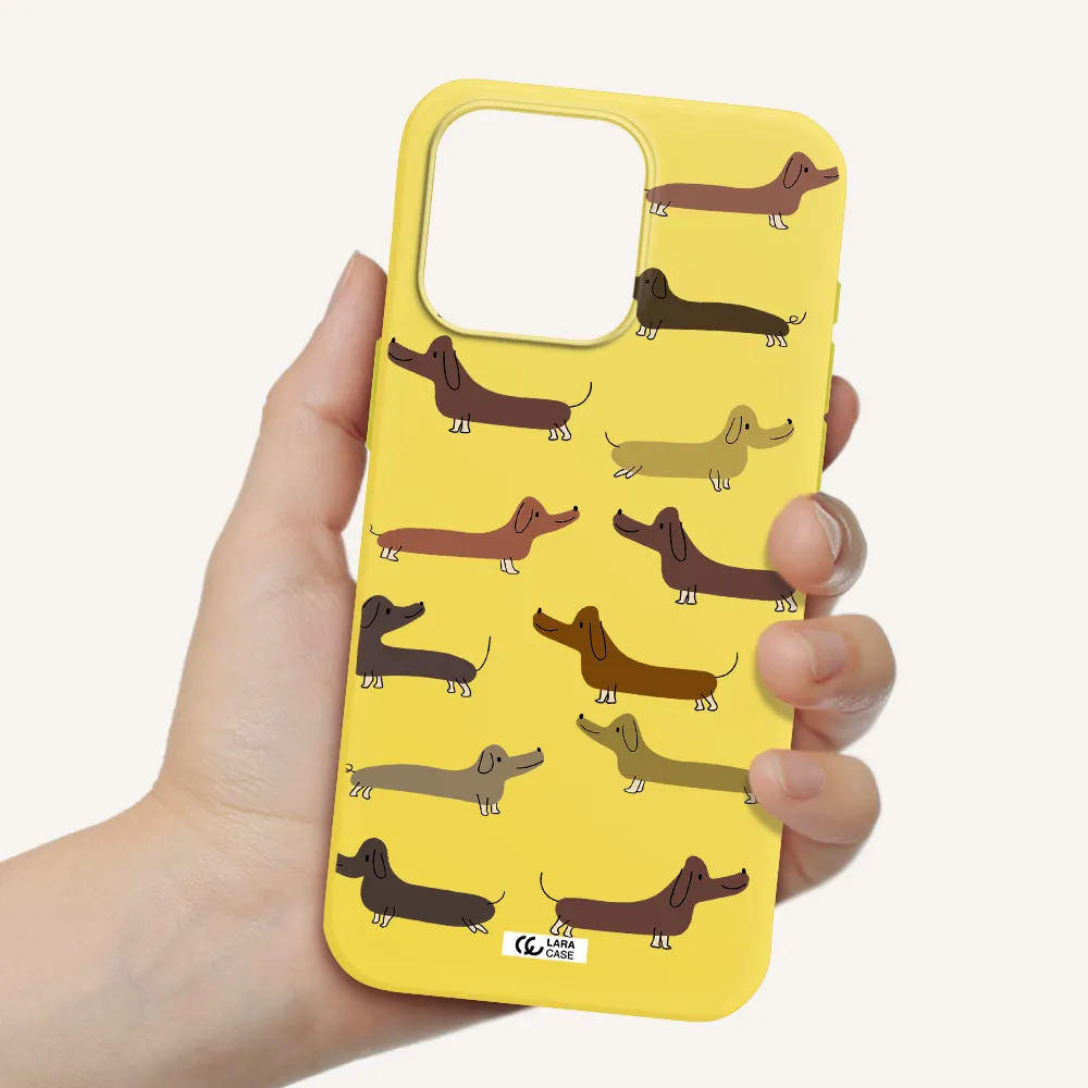 Dachshund Dogs Apple Iphone 15 Pro max Silicone canary yellow Case