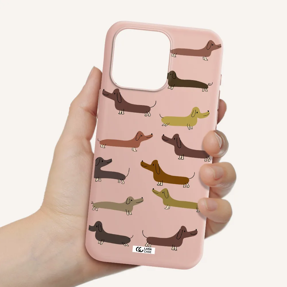 Dachshund Dogs Apple Iphone 15 Pro max Silicone pastel pink Case