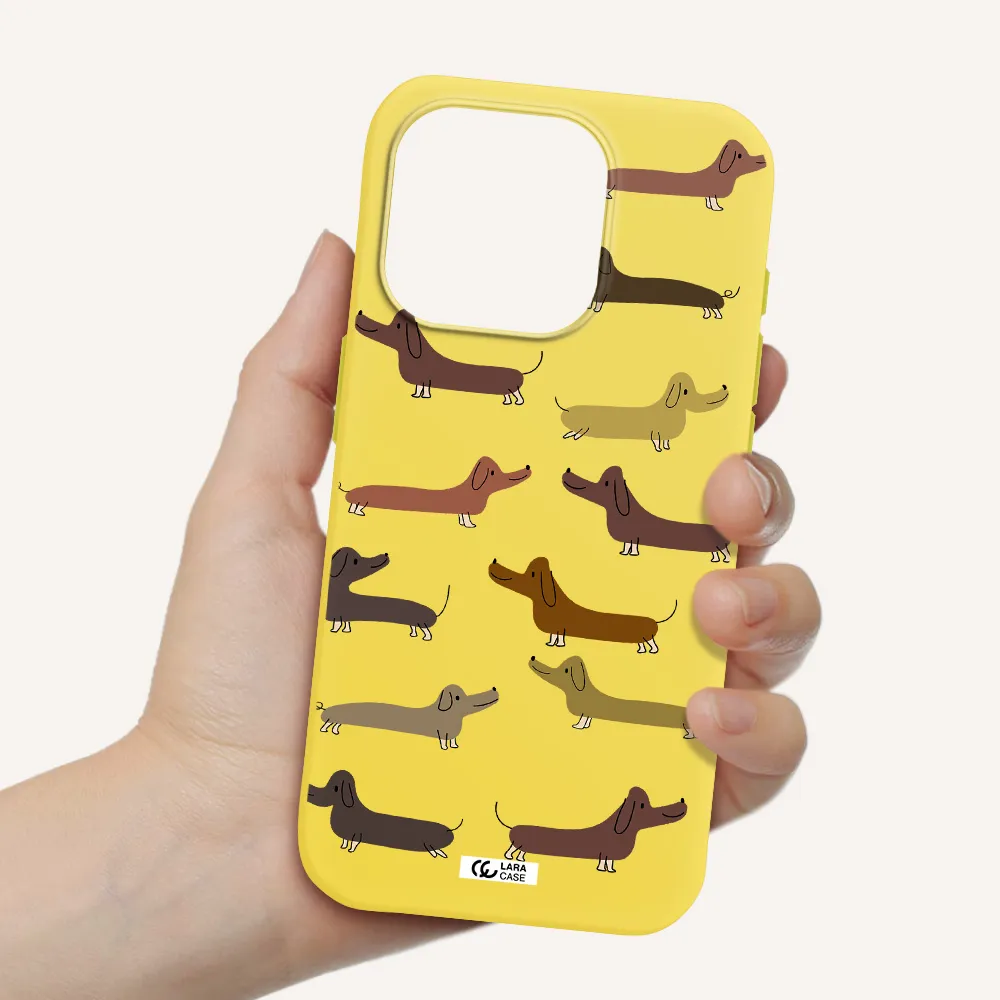 Dachshund Dogs Apple Iphone 15 Pro Silicone Canary Yellow Case