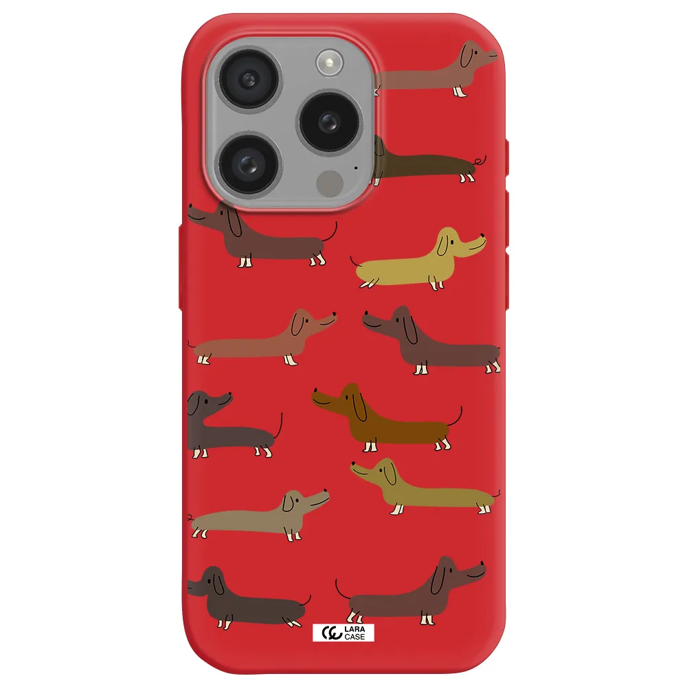 Dachshund Dogs Apple Iphone 15 Pro Silicone Imperial Red Case