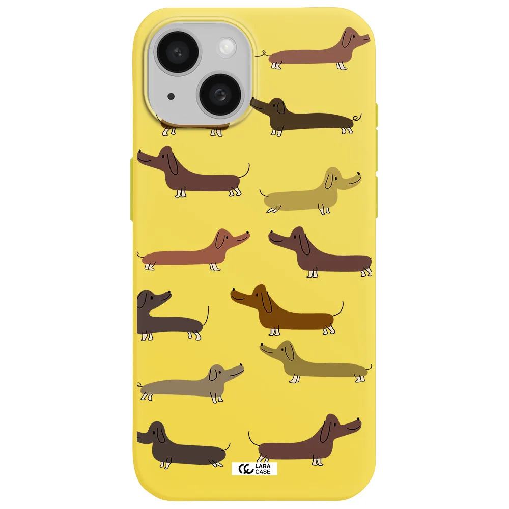 Dachshund Dogs Apple iPhone 15 Silicone canary yellow Case