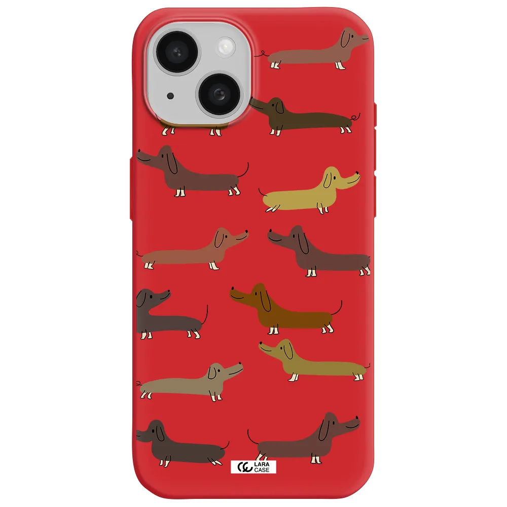 Dachshund Dogs Apple Iphone 15 Silicone Imperial Red Case