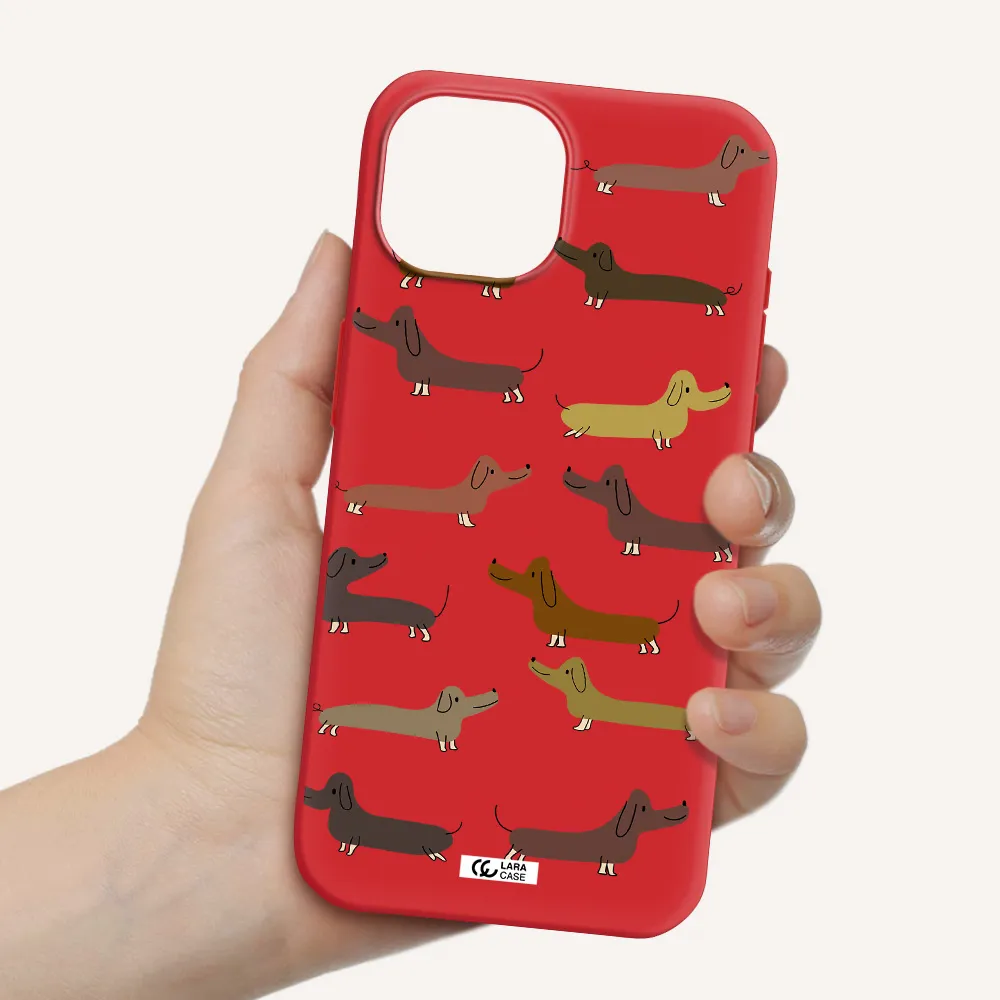 Dachshund Dogs Apple Iphone 15 Silicone Imperial Red Case