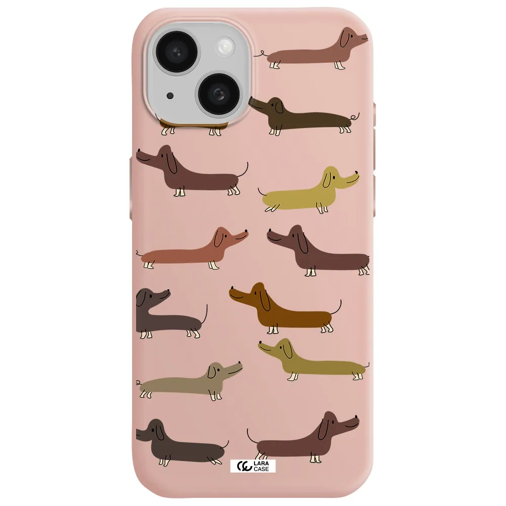 Dachshund Dogs Apple Iphone 15 Silicone Pastel Pink Case