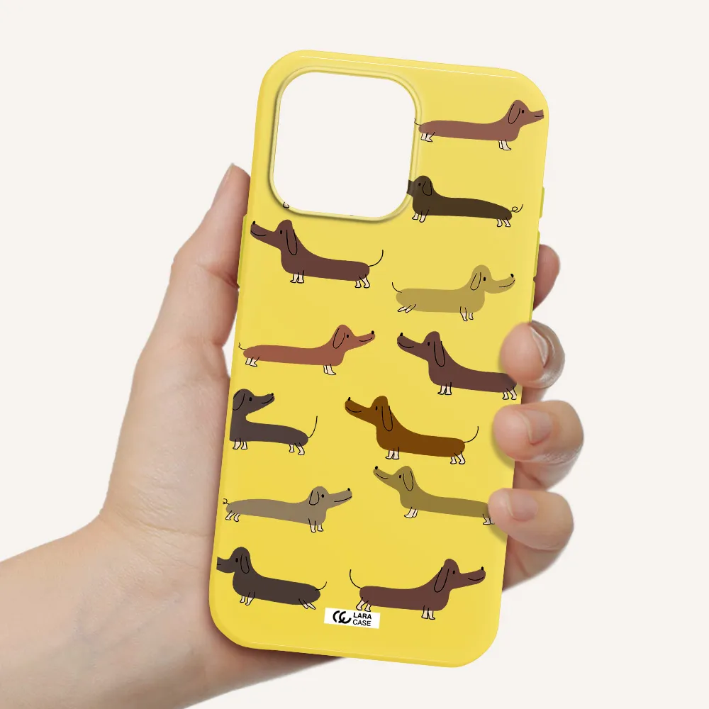 Dachshund Dogs Apple Iphone 16 Pro Max Silicone Canary Yellow Case
