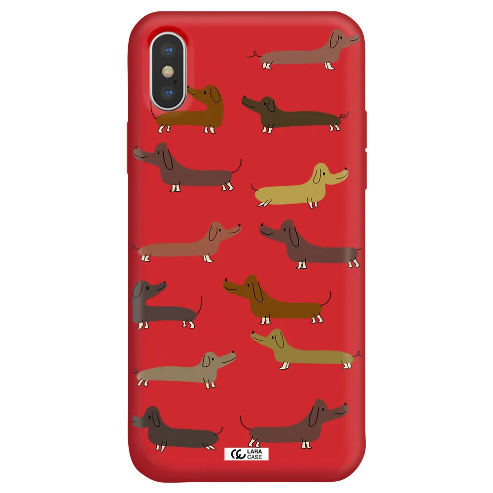 Dachshund Dogs Apple iPhone XS Silicone Imperial Red Case