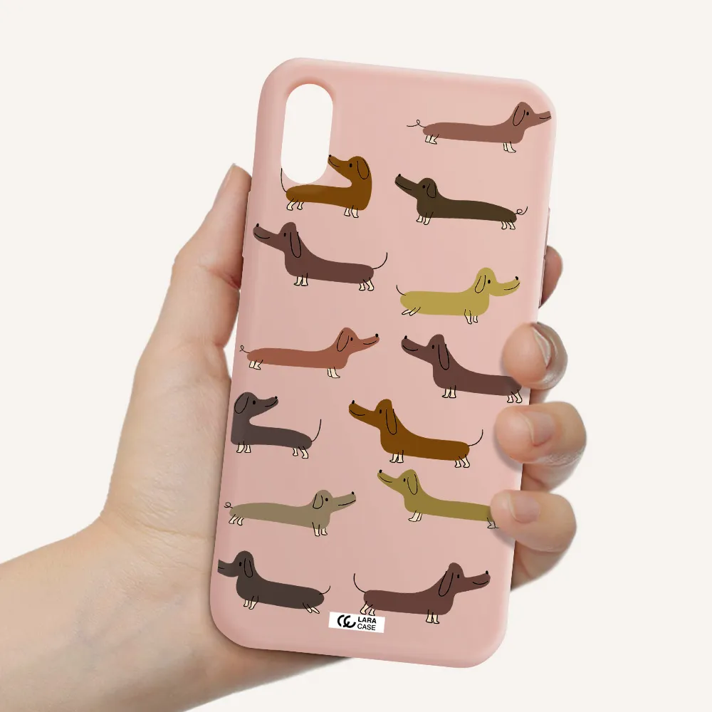 Dachshund Dogs Apple iPhone XS Silicone pastel pink Case