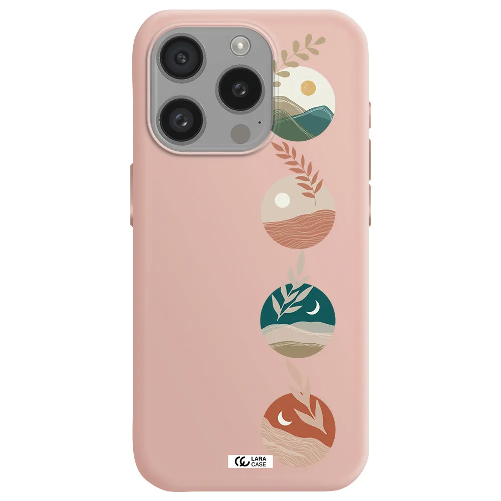 Natural Landscape Apple Iphone 15 Pro Silicone Pastel Pink Case