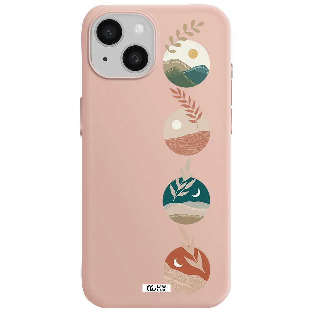 Natural Landscape Apple Iphone 15 Silicone Pastel Pink Case