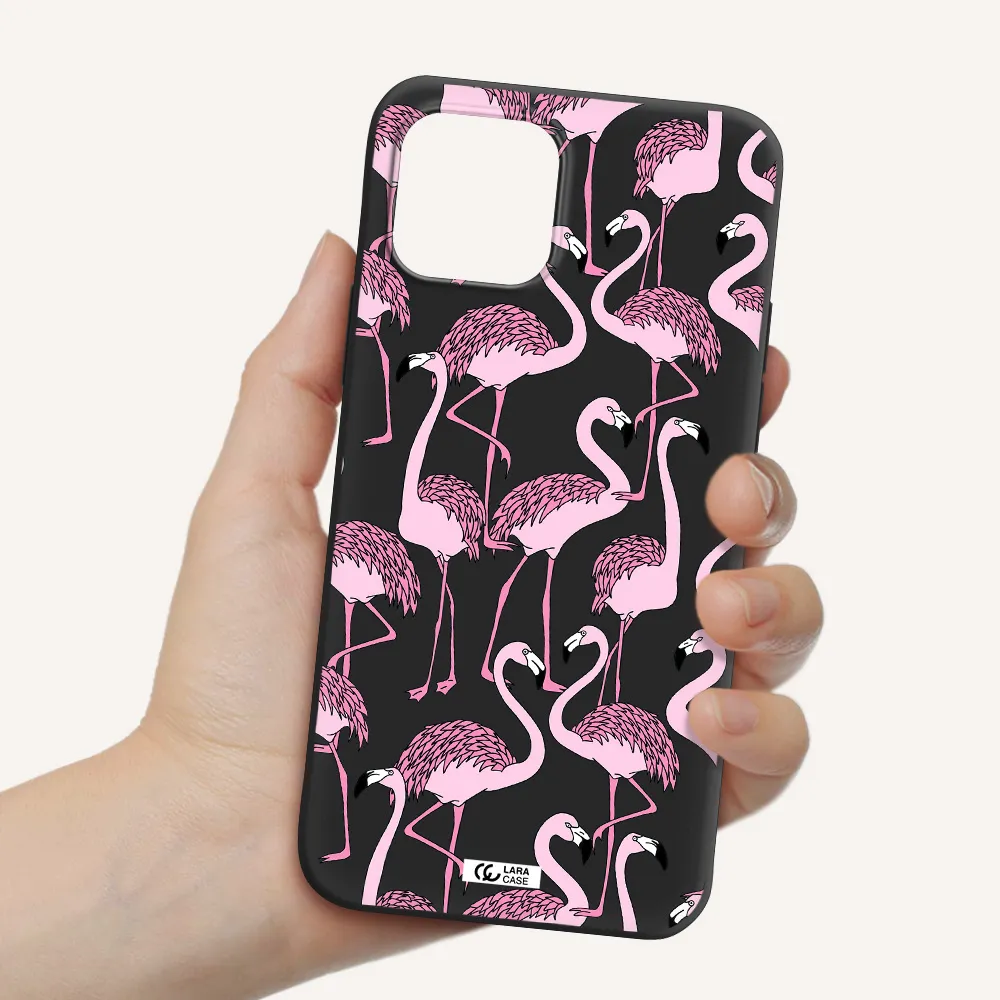 Flamingo Apple iPhone 12 Silicone black Case
