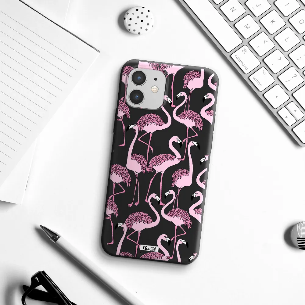 Flamingo Apple iPhone 12 Silicone black Case
