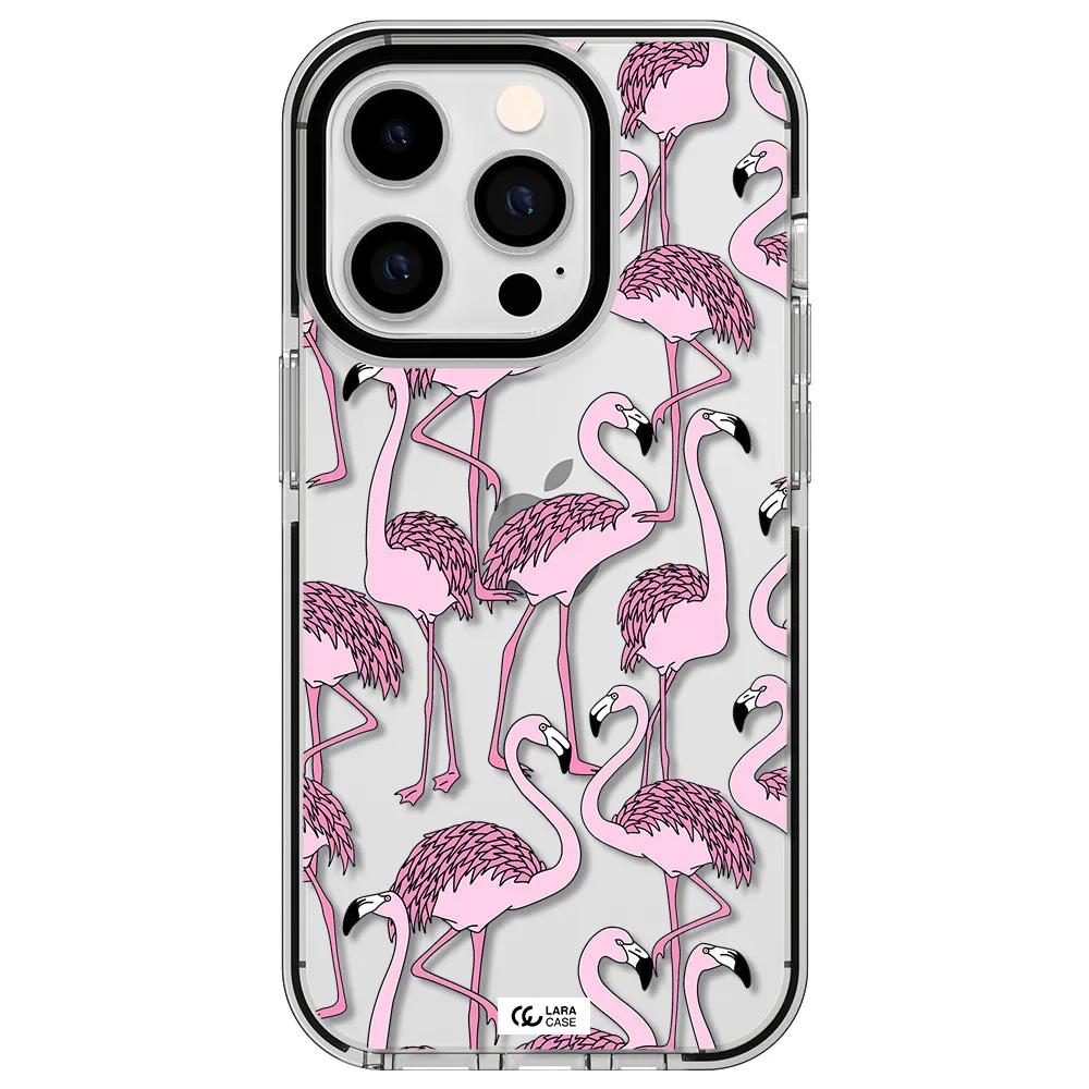 Flamingo Apple iPhone 14 pro impact black border Case