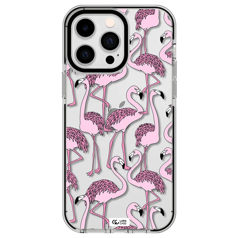 Flamingo Apple iPhone 15 Pro impact black border Case