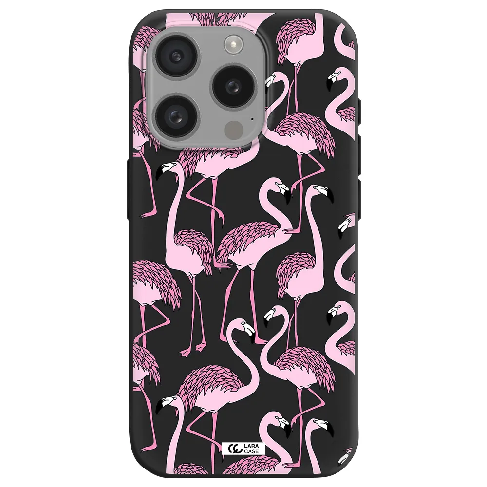 Flamingo Apple Iphone 15 Pro Silicone Black Case