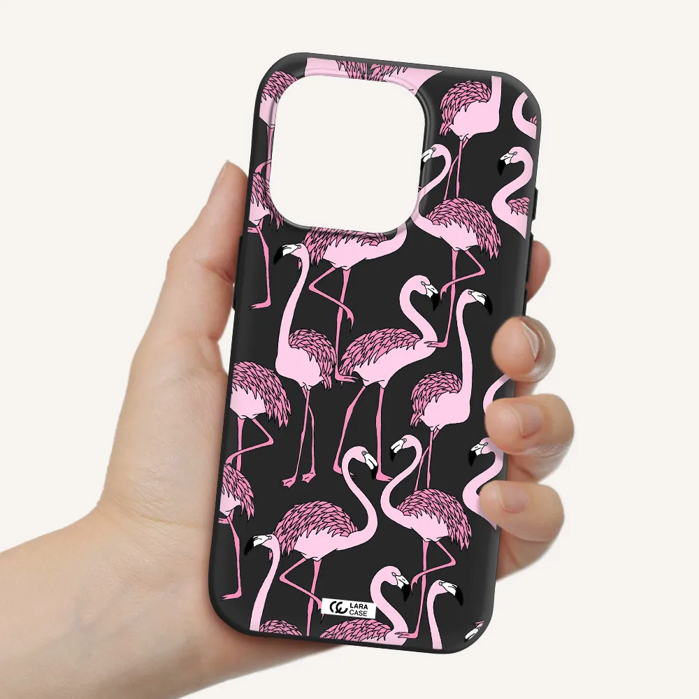 Flamingo Apple Iphone 15 Pro Silicone Black Case