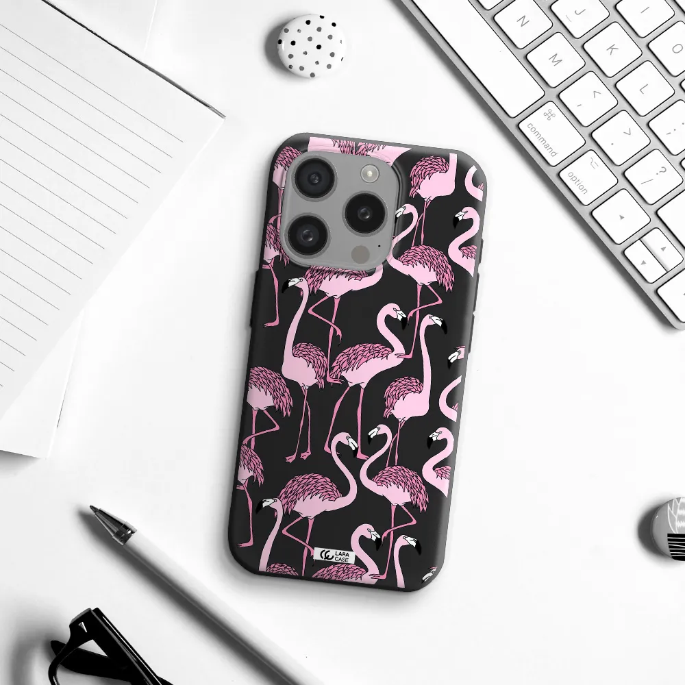 Flamingo Apple Iphone 15 Pro Silicone Black Case