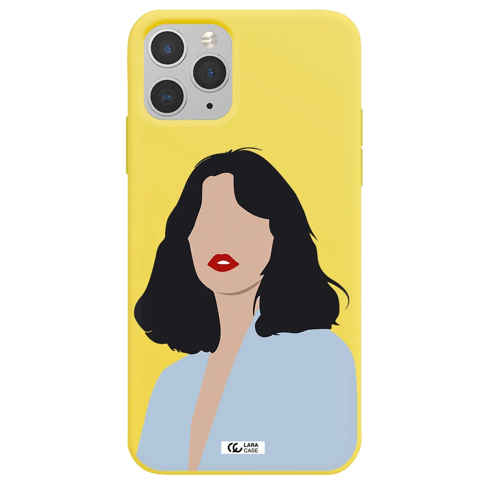 Minimalist Girl Portrait Apple iPhone 11 pro max Silicone canary yellow Case