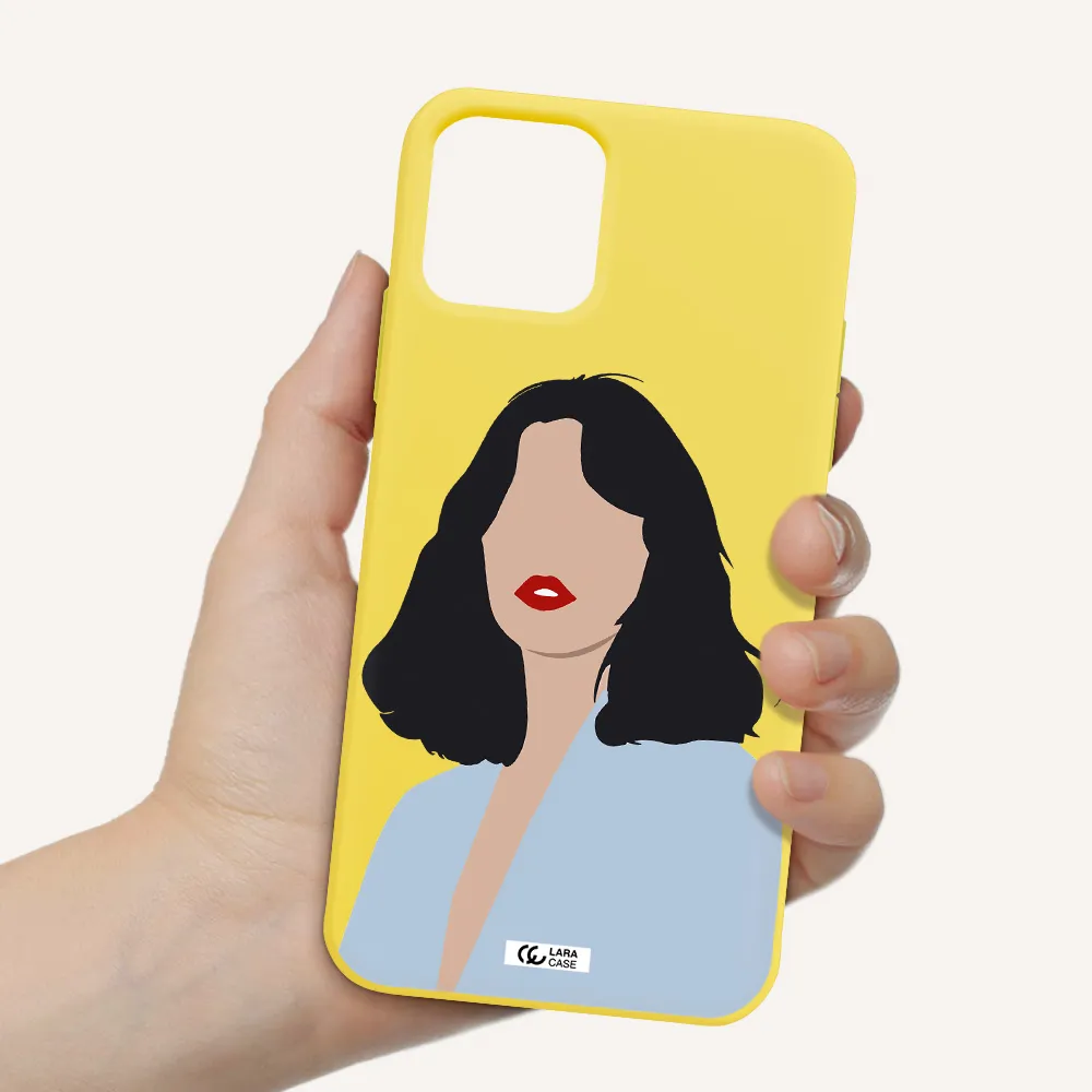 Minimalist Girl Portrait Apple iPhone 11 pro max Silicone canary yellow Case