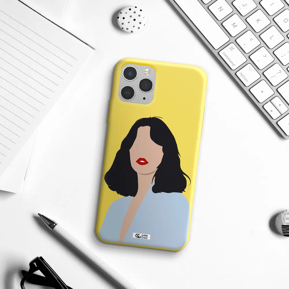 Minimalist Girl Portrait Apple iPhone 11 pro max Silicone canary yellow Case