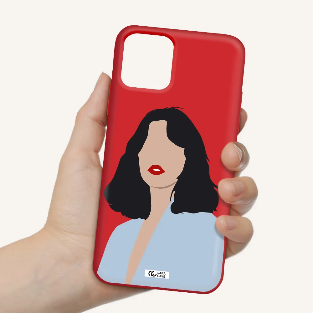 Minimalist Girl Portrait Apple iPhone 11 pro max Silicone Imperial Red Case