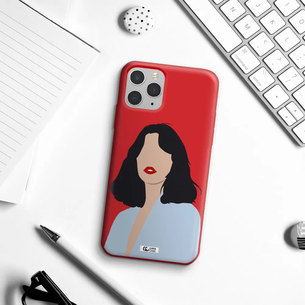Minimalist Girl Portrait Apple iPhone 11 pro max Silicone Imperial Red Case