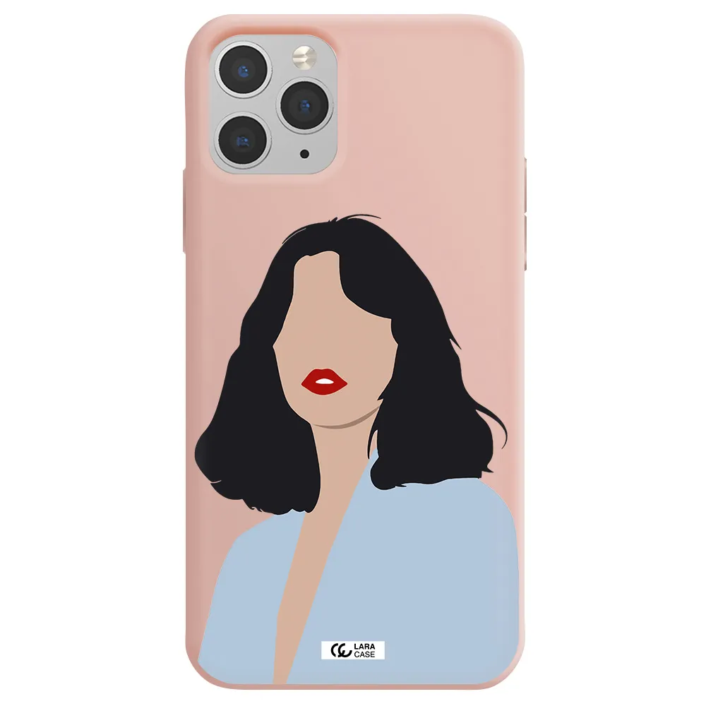 Minimalist Girl Portrait Apple iPhone 11 pro max Silicone pastel pink Case