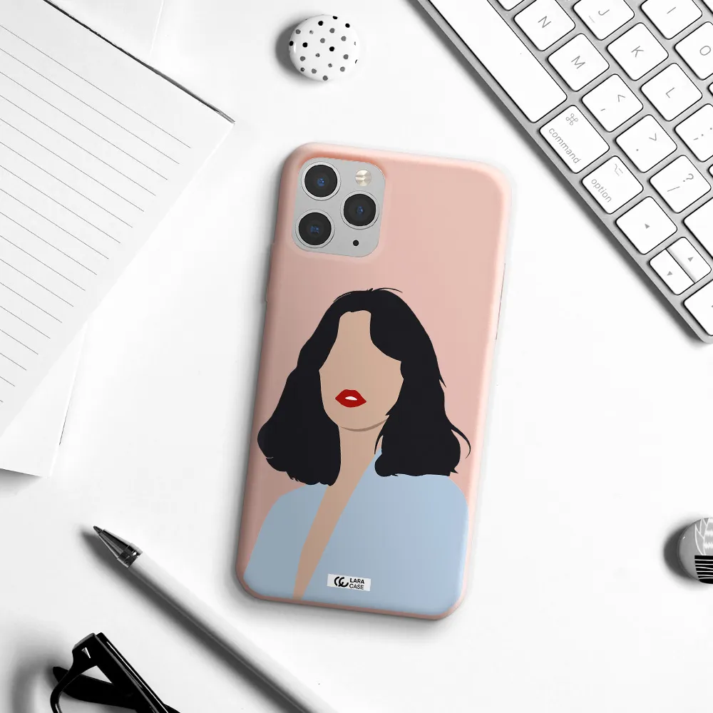 Minimalist Girl Portrait Apple iPhone 11 pro max Silicone pastel pink Case