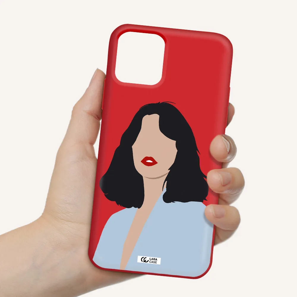 Minimalist Girl Portrait Apple iPhone 11 pro Silicone Imperial Red Case