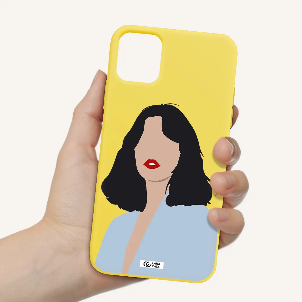Minimalist Girl Portrait Apple iPhone 11 Silicone canary yellow Case