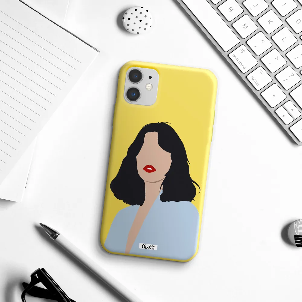 Minimalist Girl Portrait Apple iPhone 11 Silicone canary yellow Case