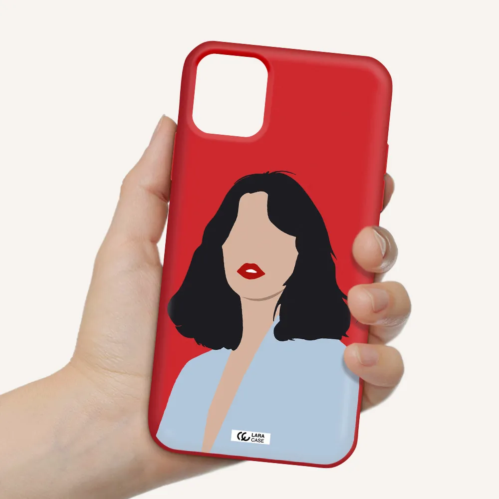 Minimalist Girl Portrait Apple iPhone 11 Silicone Imperial Red Case