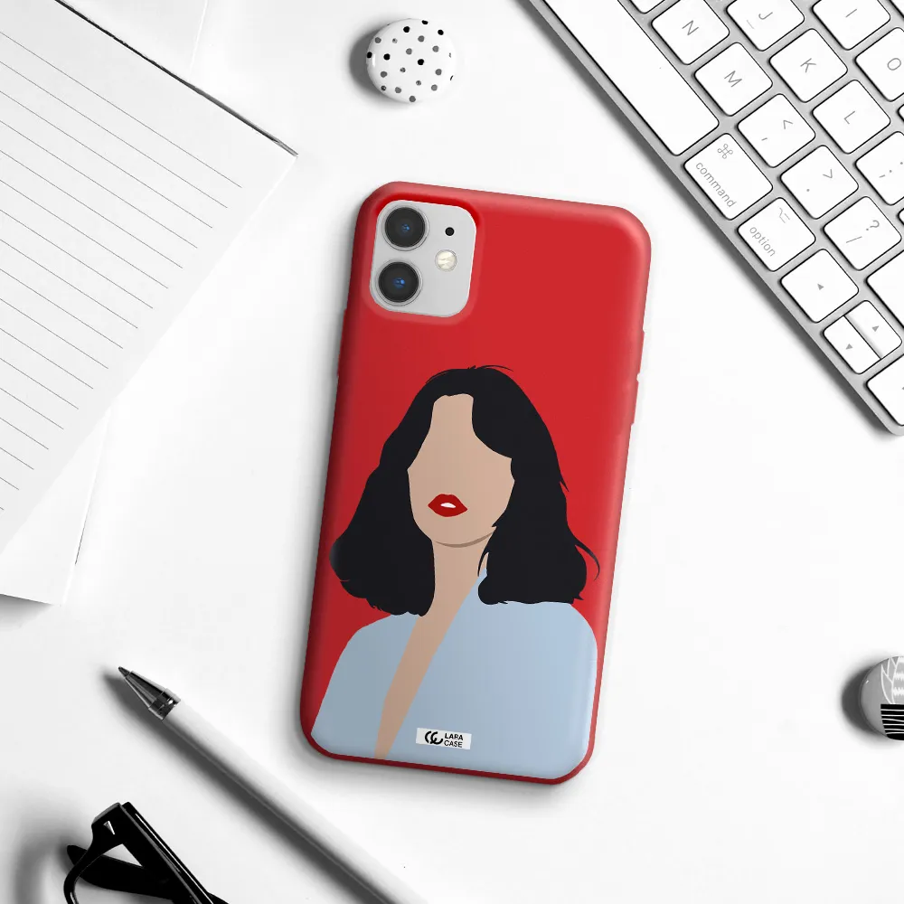 Minimalist Girl Portrait Apple iPhone 11 Silicone Imperial Red Case
