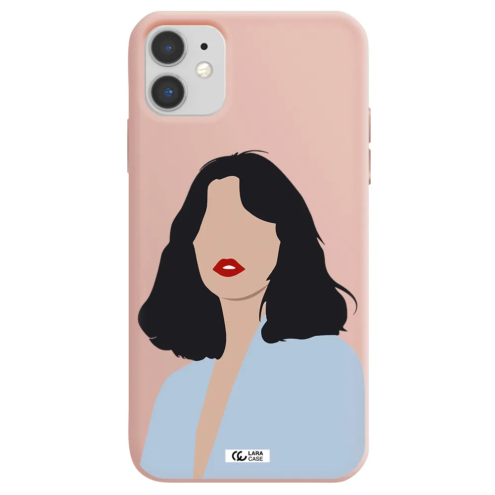 Minimalist Girl Portrait Apple iPhone 11 Silicone pastel pink Case