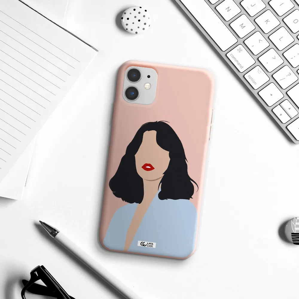 Minimalist Girl Portrait Apple iPhone 11 Silicone pastel pink Case