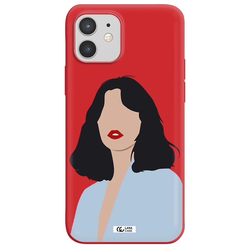 Minimalist Girl Portrait Apple iPhone 12 mini Silicone Imperial Red Case