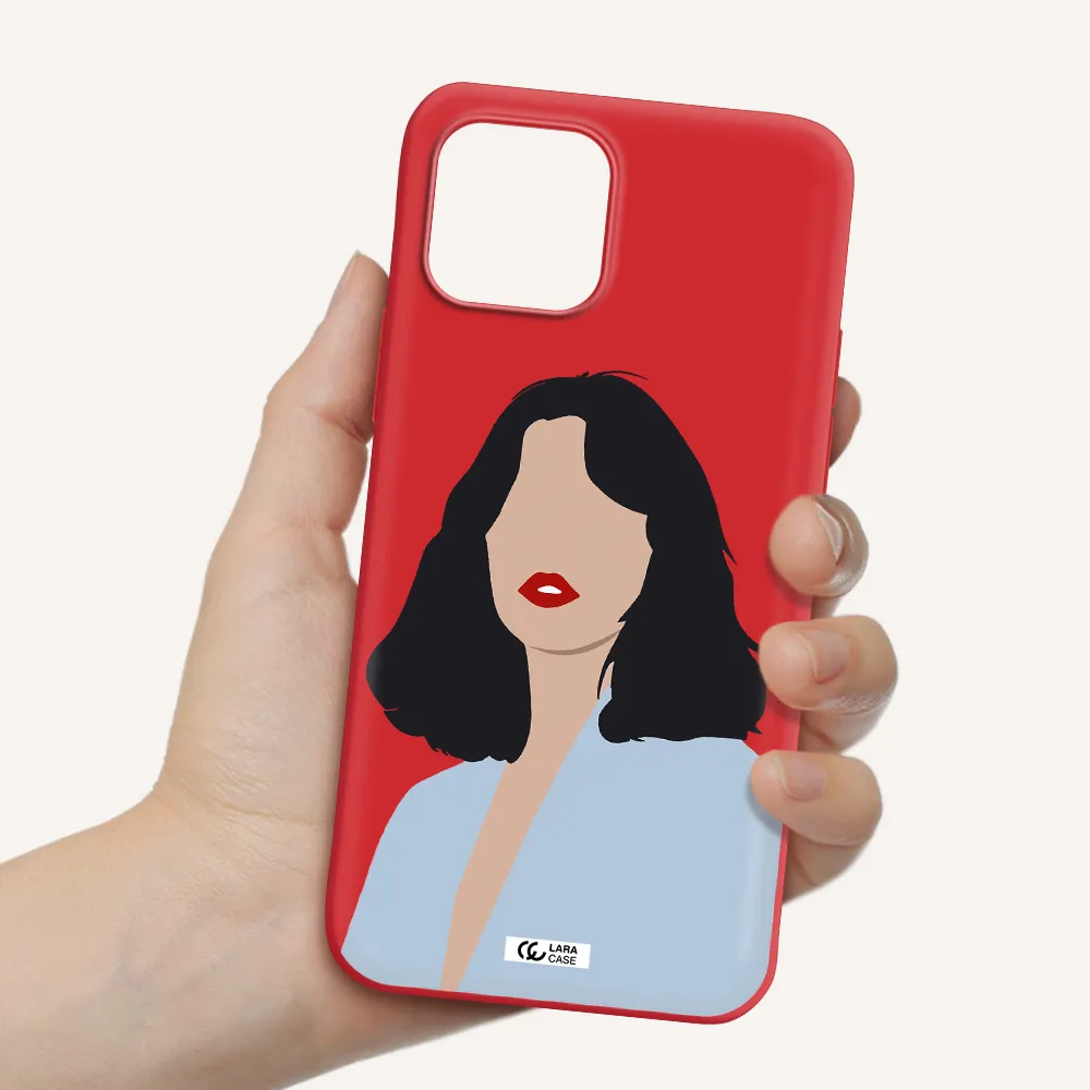 Minimalist Girl Portrait Apple iPhone 12 mini Silicone Imperial Red Case