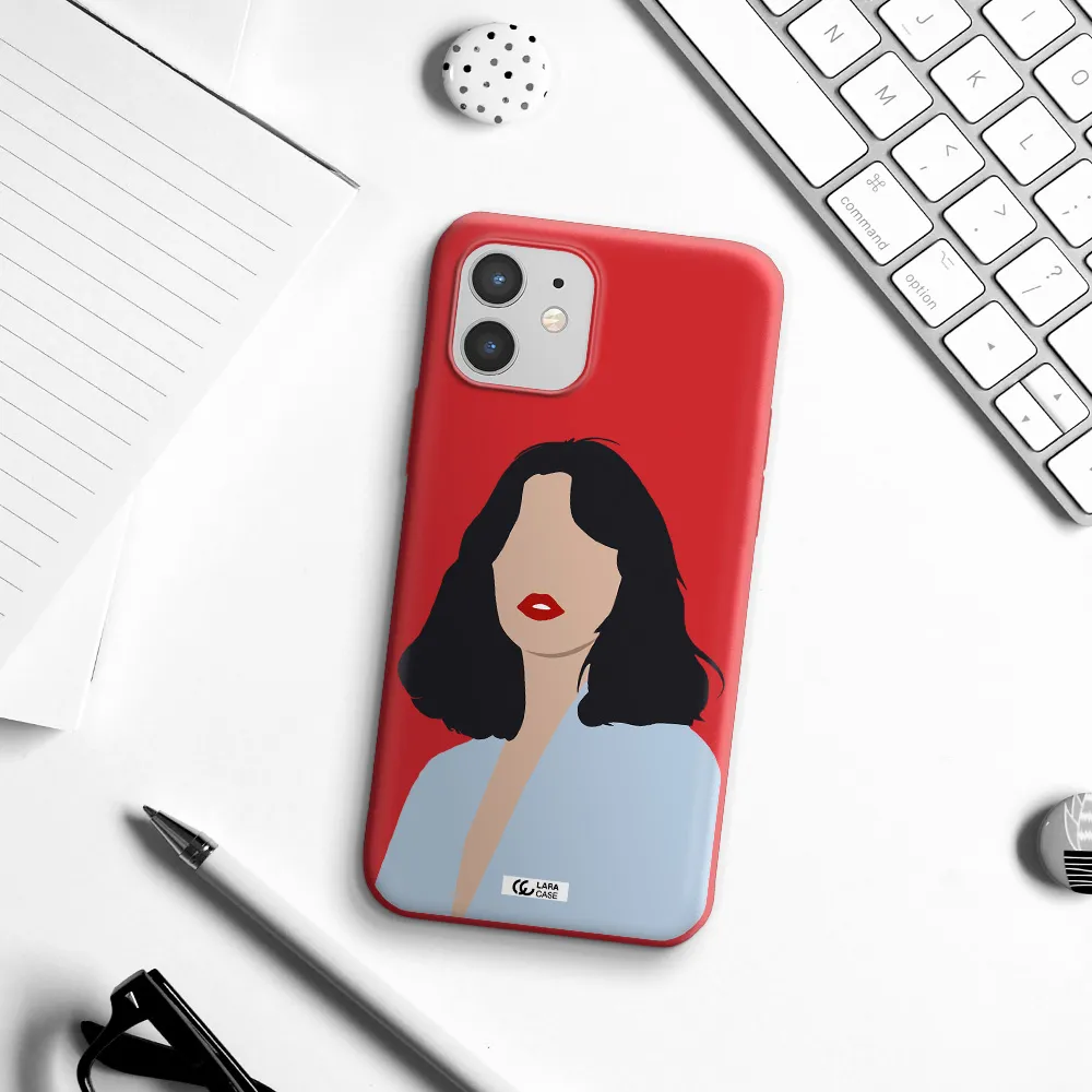 Minimalist Girl Portrait Apple iPhone 12 mini Silicone Imperial Red Case
