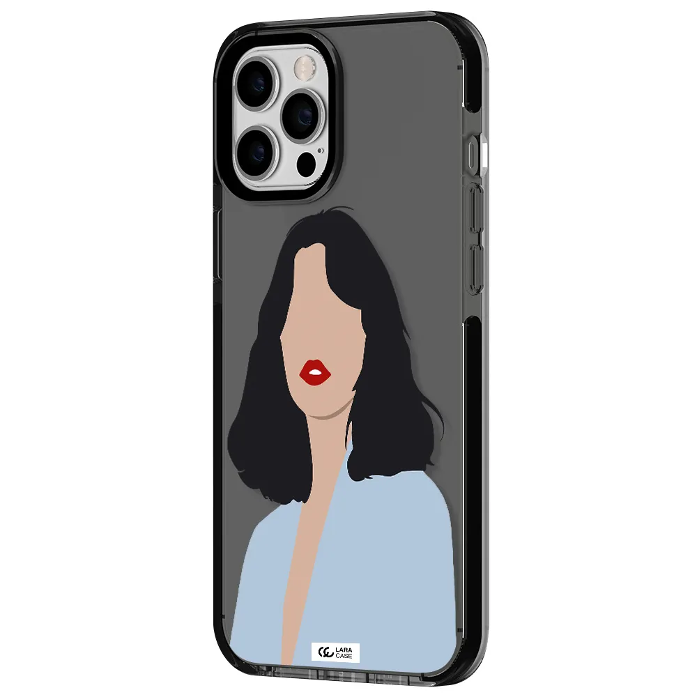 Minimalist Girl Portrait Apple iPhone 12 pro max impact Smoke Black Case