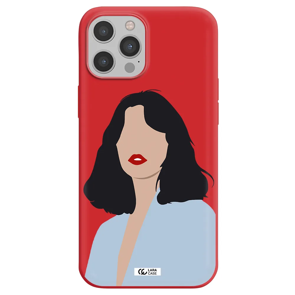 Minimalist Girl Portrait Apple iPhone 12 pro max Silicone Imperial Red Case