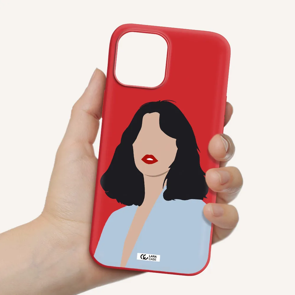 Minimalist Girl Portrait Apple iPhone 12 pro max Silicone Imperial Red Case